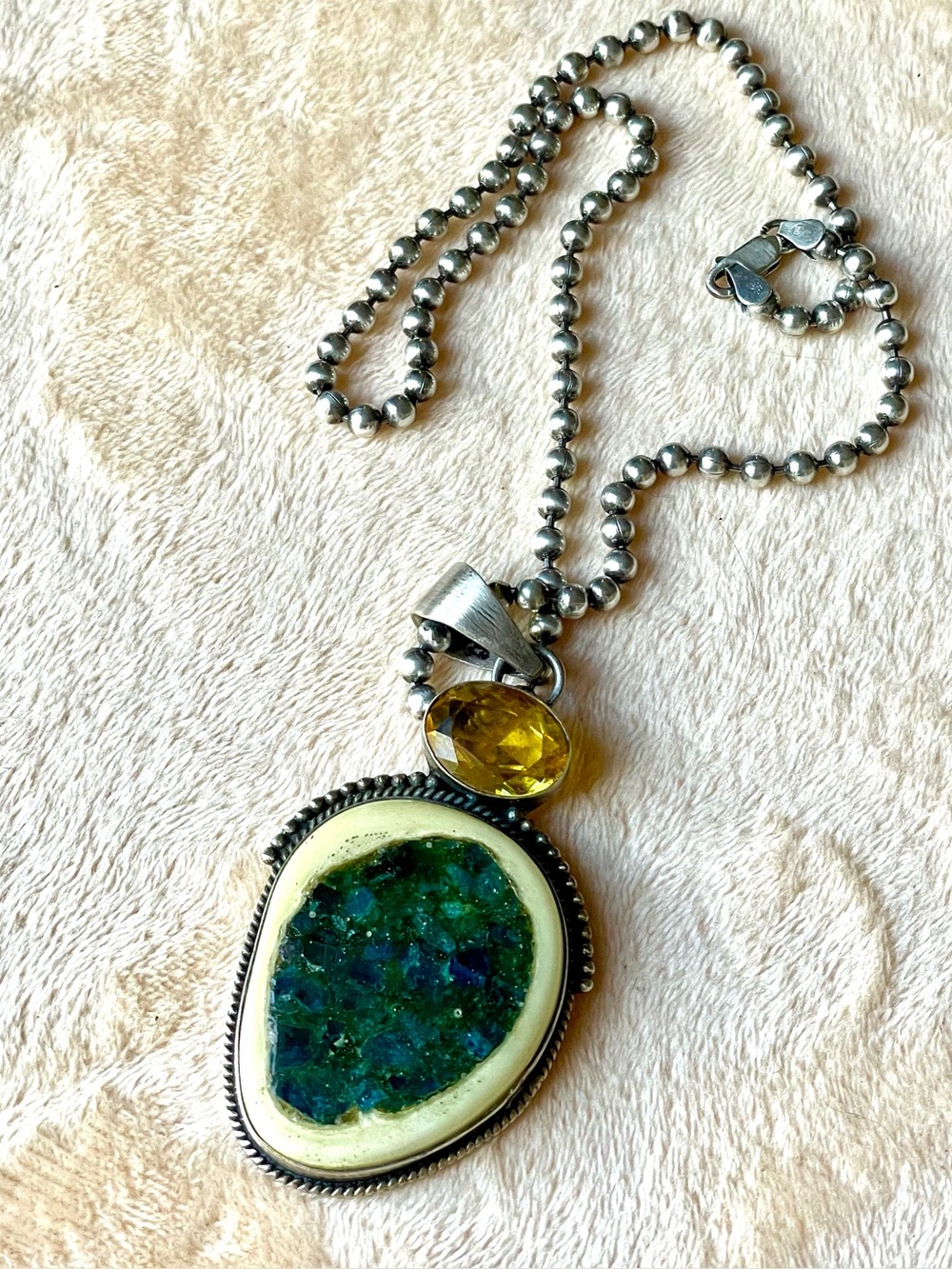 Vintage Artisan Sterling Silver Statement Pendant Necklace - 44g